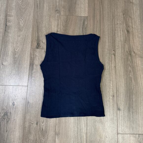 J.Crew Premium Rib Side-Button Top WMNS M Navy Blue Sleeveless Slim Fit Stretch - Picture 4 of 6